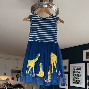 BODEN UK
Girls Blue Striped & Tulle Giraffe Appliqué Dress